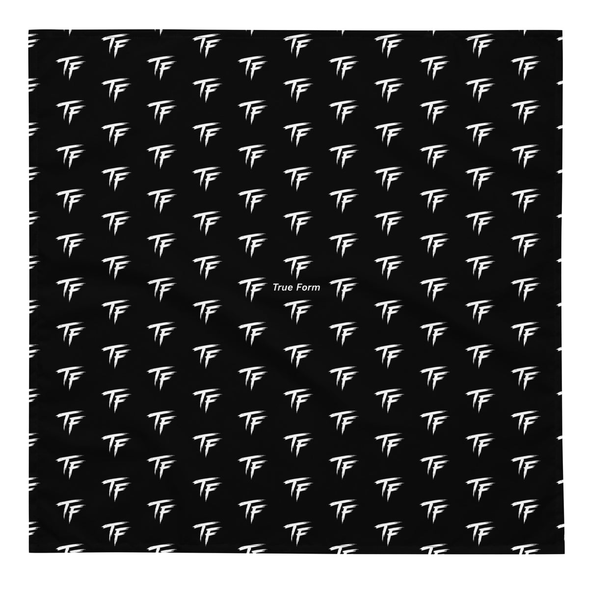 Black True Form all over print bandana with repeating white TF logos.