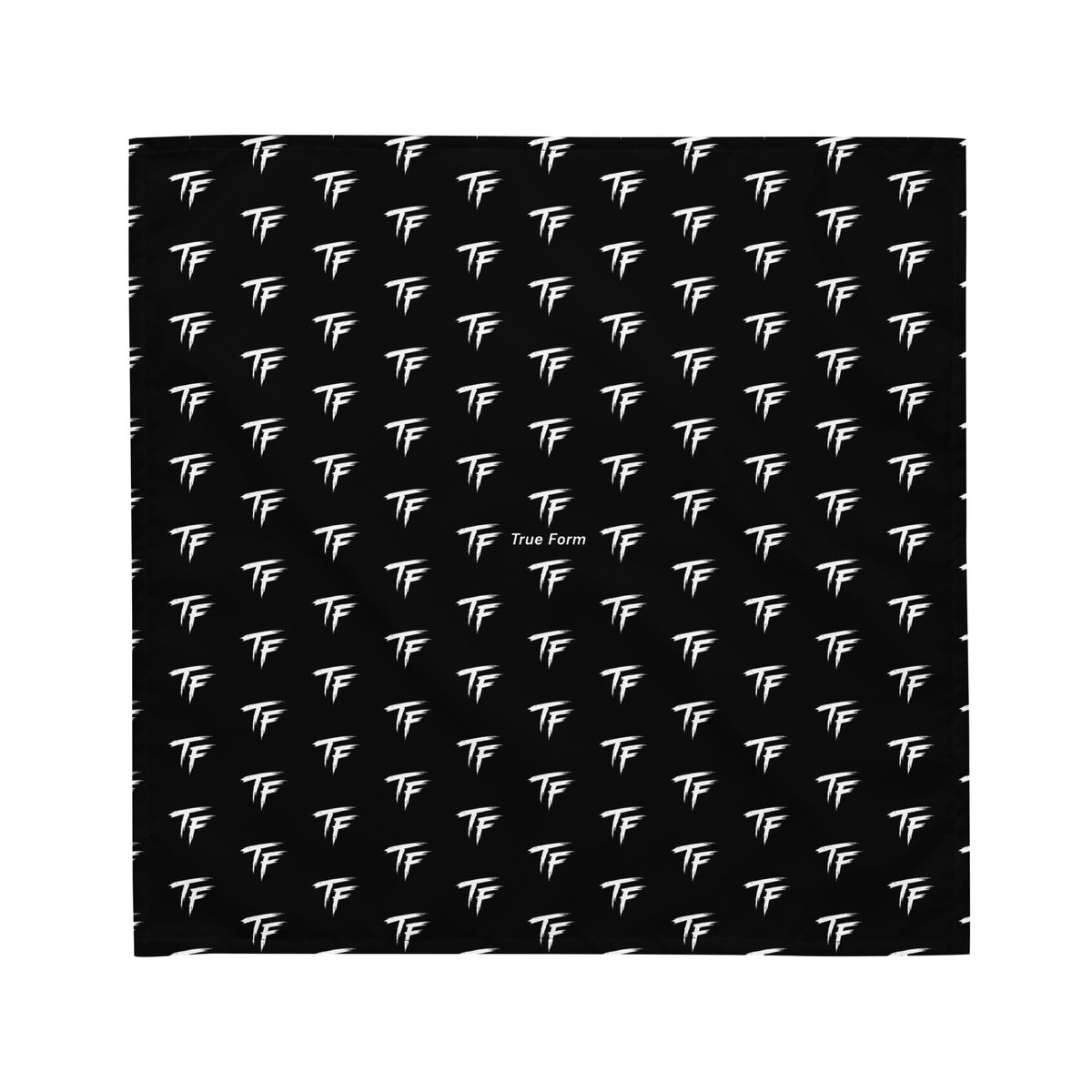 Black True Form all over print bandana with repeating white TF logos.