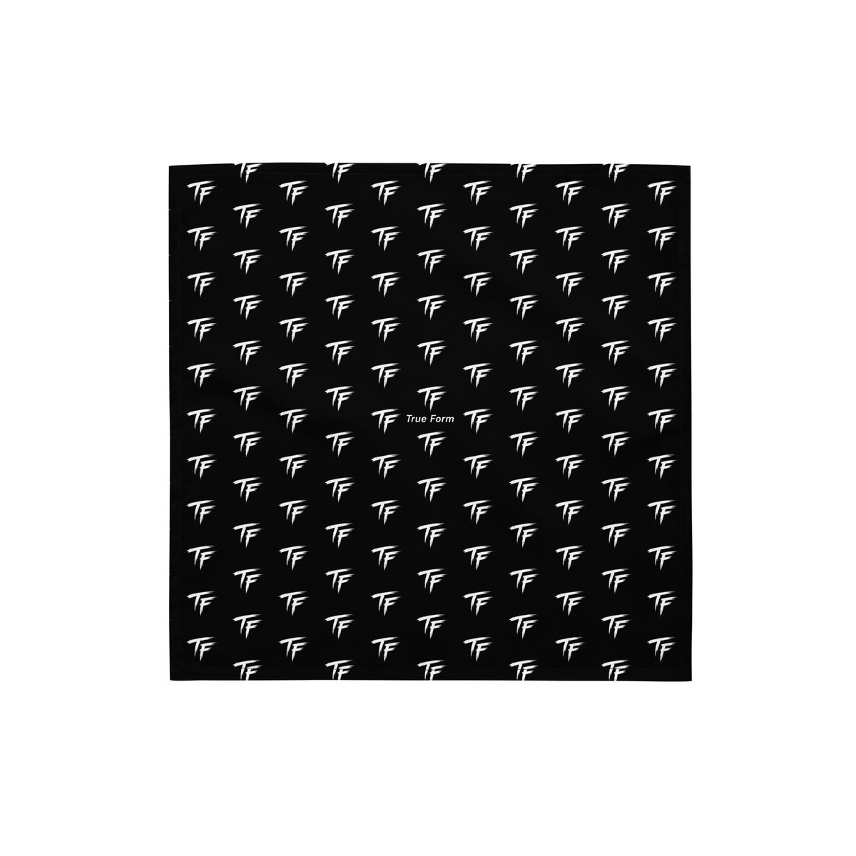 Black True Form all over print bandana with repeating white TF logos.
