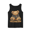 Black True Form Essential Tank with a teddy bear graphic and True Form Shop text, shown from the front.