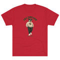 Red True Form tri-blend crew neck T-shirt with bear mascot in a cream TF sweater under True Form Shop lettering and EST. 2025.