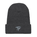 Heather charcoal True Form waffle knit beanie with TF logo on the adjustable cuff.